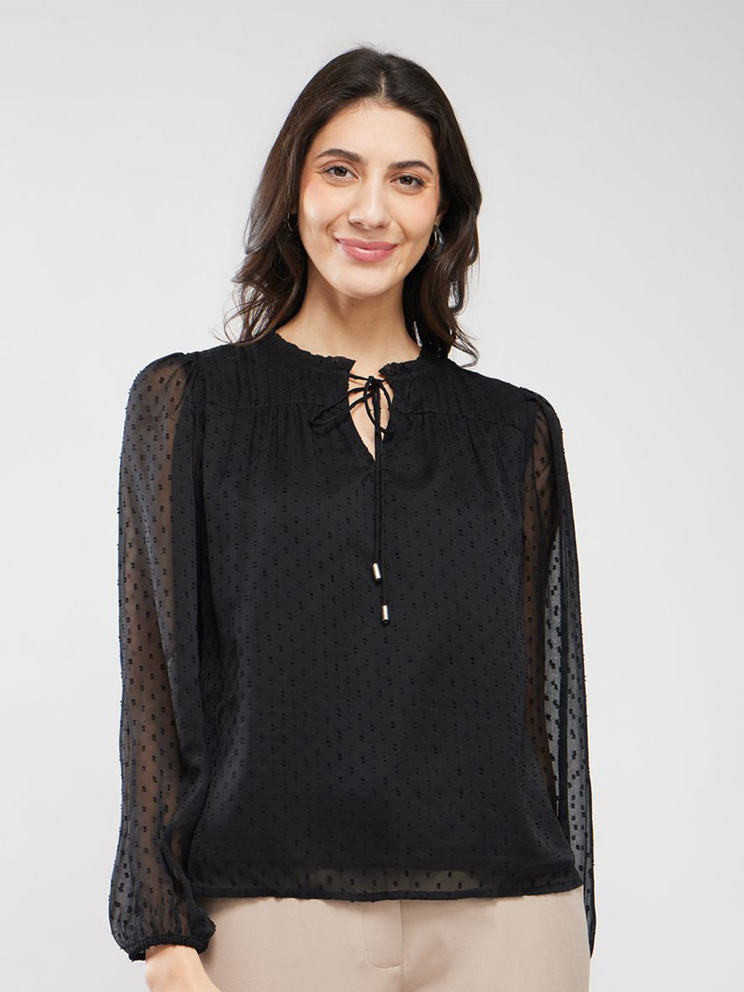 FABLE STREET Tie Up Neck Chiffon Top