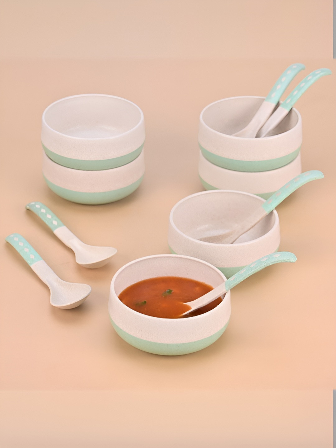 eha Green 2024 6 Pieces Microwave Safe Serving Bowl