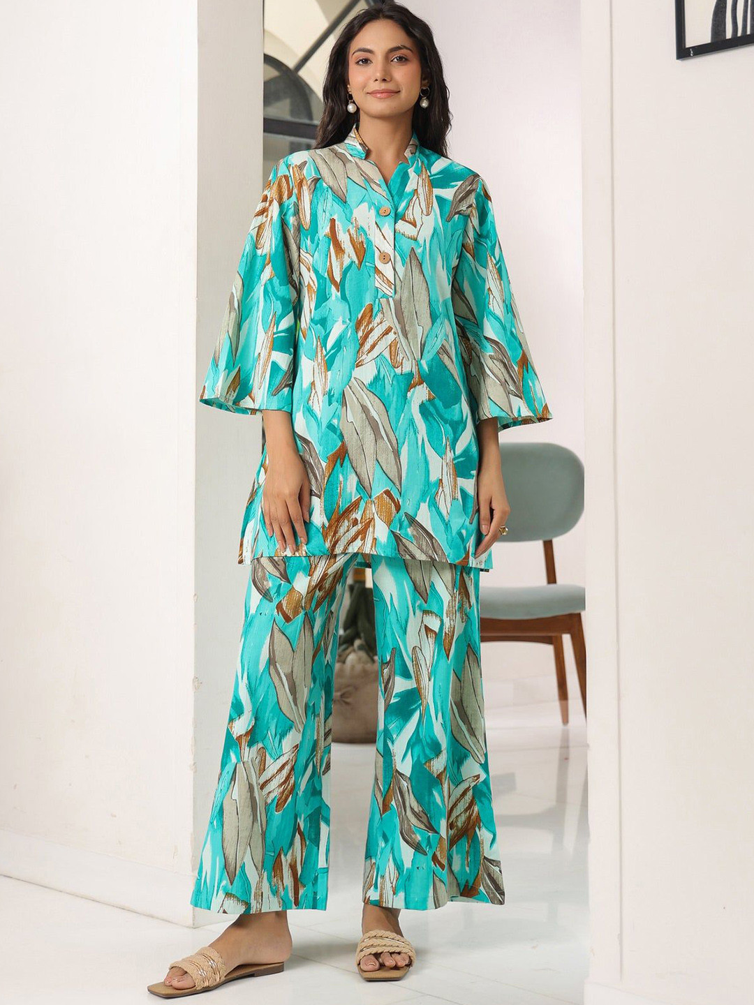 all about you Printed Three-Quarter Sleeves Top With Palazzo