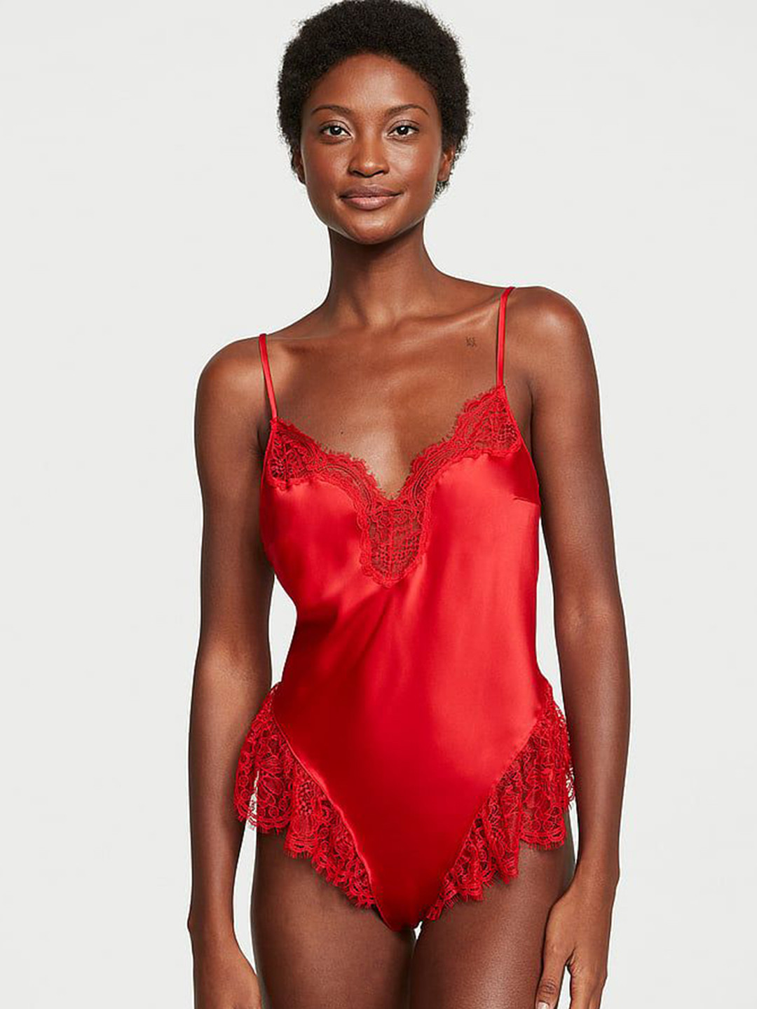 Victoria's Secret Victoria's Secret Satin Lace High-Leg Romper