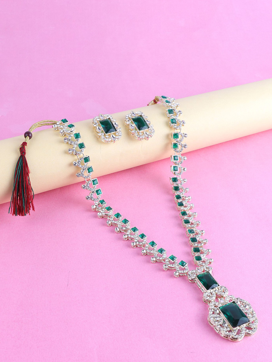 Keviv Silver-Plated Stone-Studded Jewellery Set