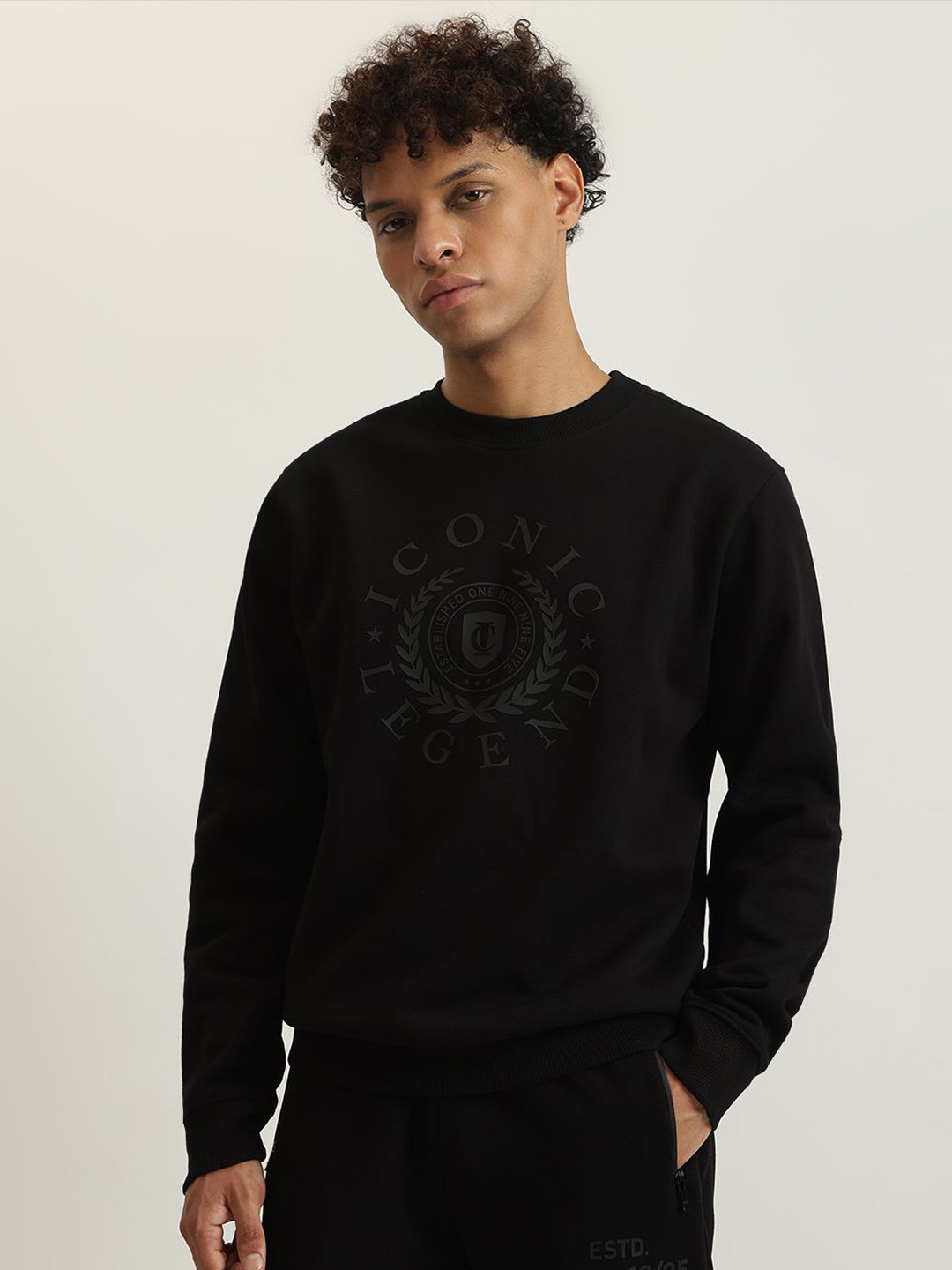 Iconic Men Printed Round Neck Pullover Style Sweatshirt