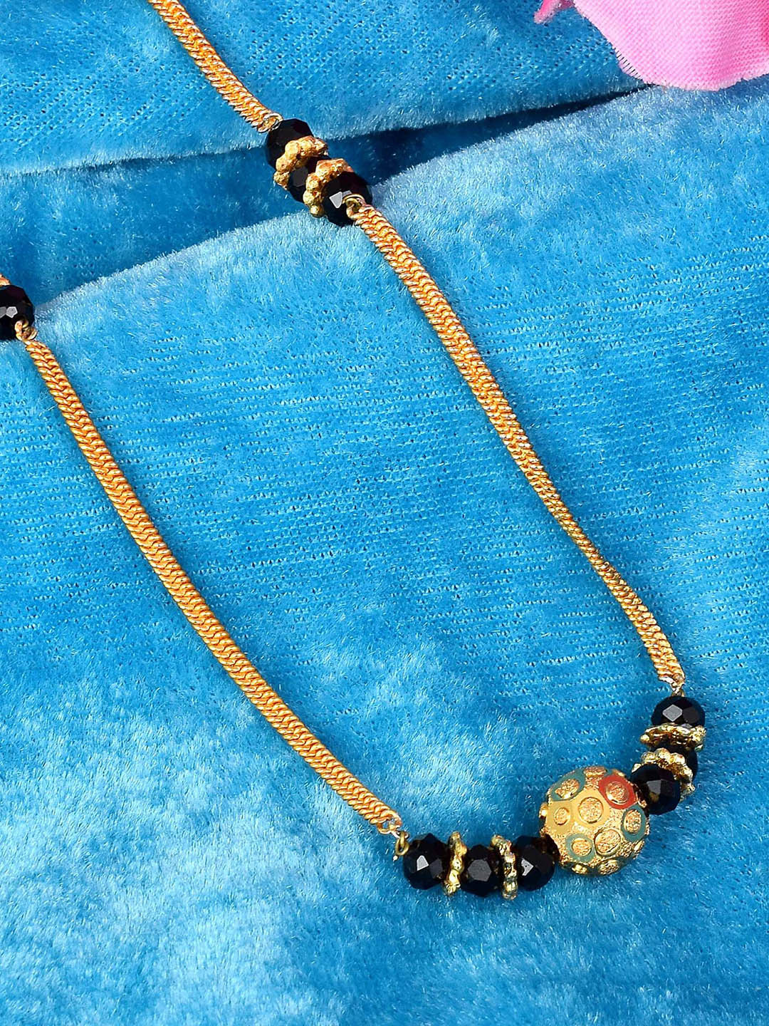 MEMOIR Gold-Plated Artificial Beads Carved Ball Onyx Stylish Sober Mangalsutra