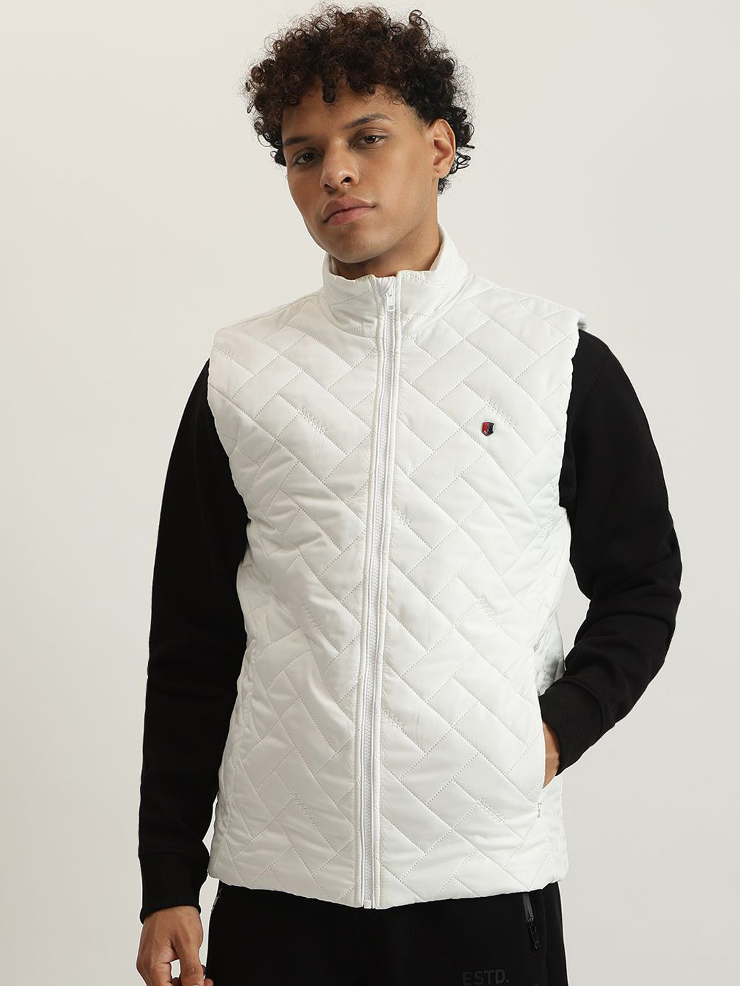 Iconic Men Solid Stand Collar Sleeveless Jacket