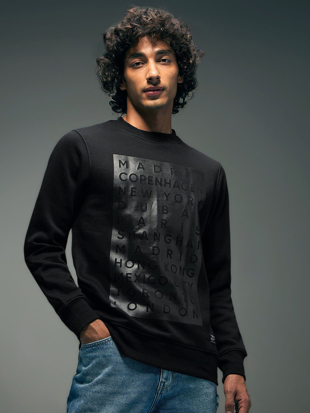 Flying Machine Typographic Printed Long Sleeves Regular Fit Sweatshirt