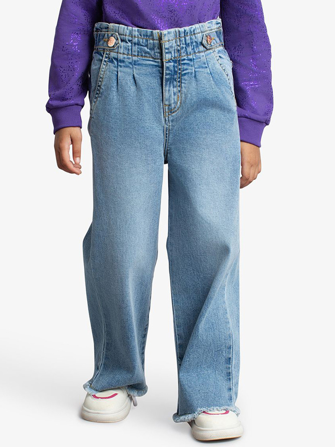 Ed-a-Mamma Mildly Distressed Light Fade Wide Leg Stretchable Jeans