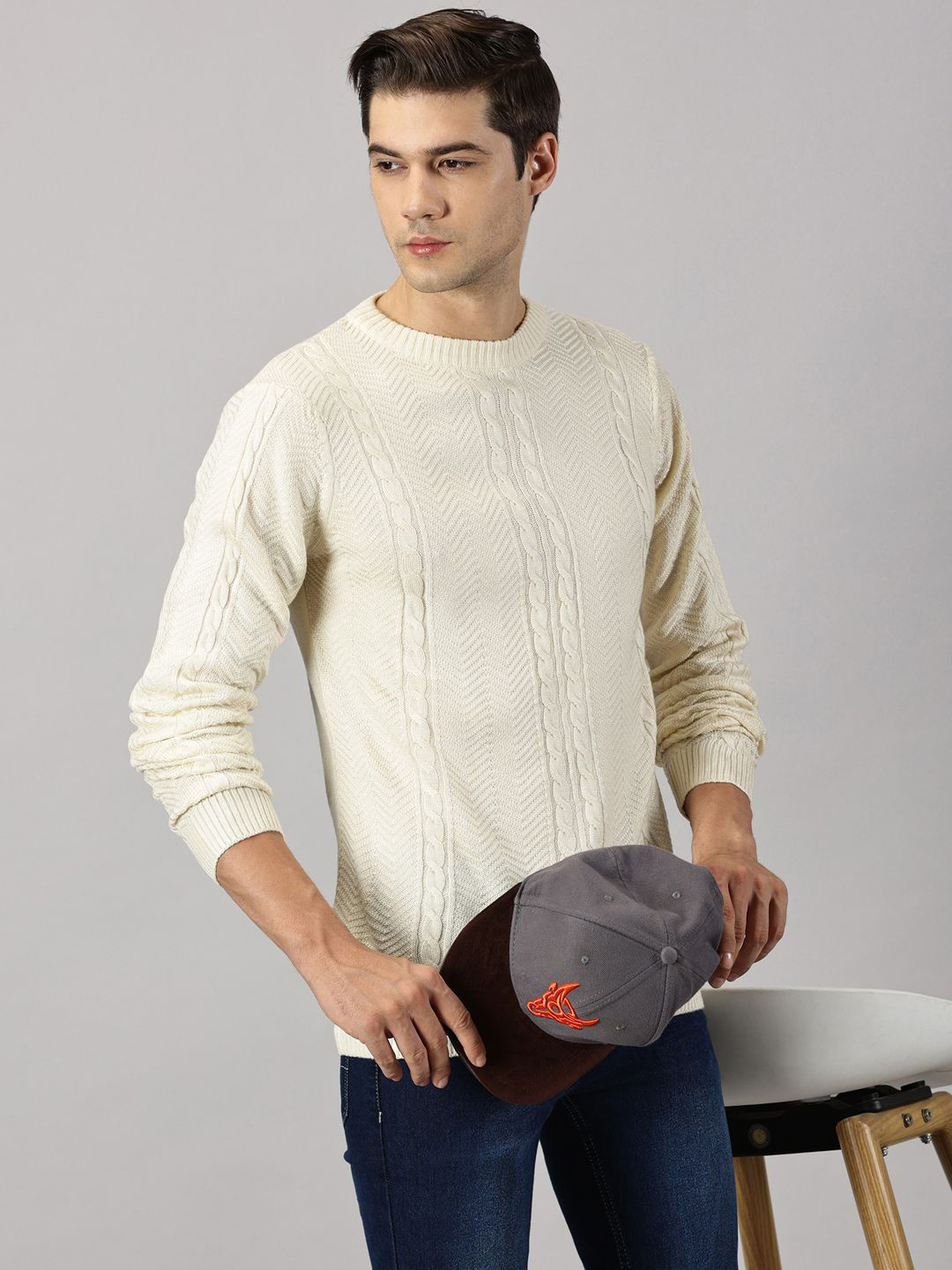 BLACK BUCK Cable Knit Solid Sweater