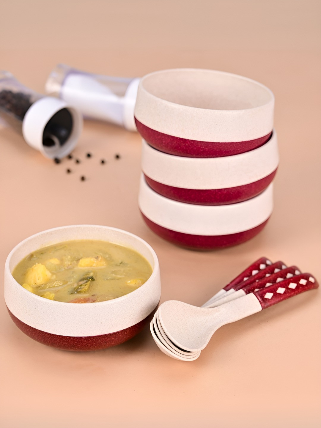 eha Red 2024 4 Pieces Microwave Safe Serving Bowl