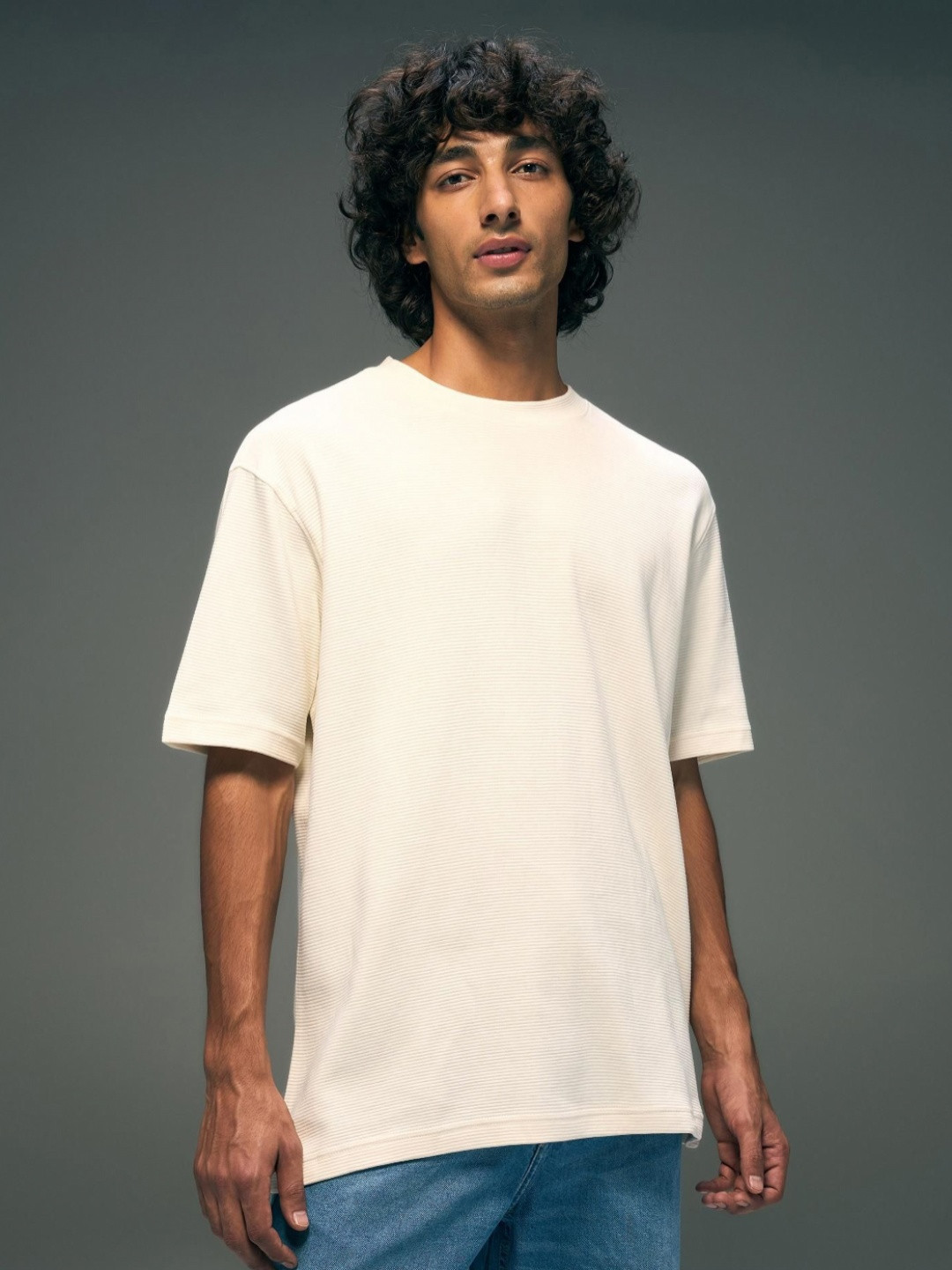 Flying Machine Brand Logo Printed Embroidered Detail Pure Cotton Relaxed Fit T-shirt