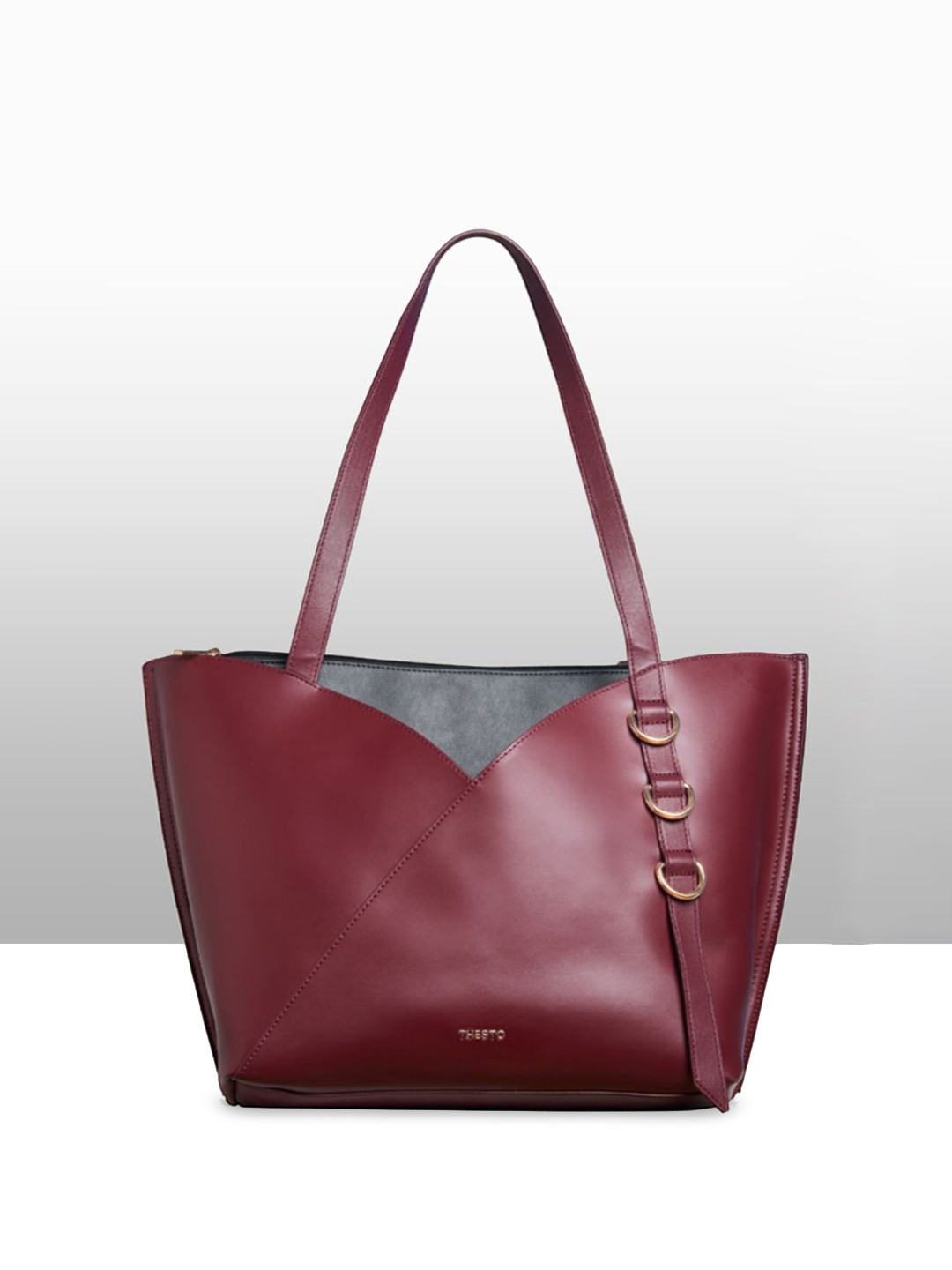 THESTO Colourblocked PU Structured Shoulder Bag with Cut Work