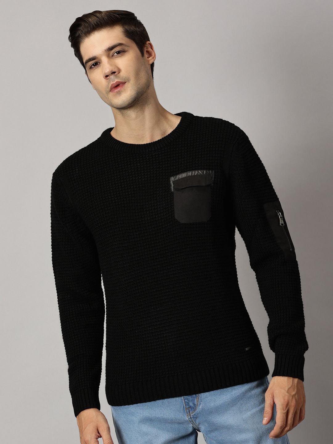 BLACK BUCK Solid Sweater  with Pocket