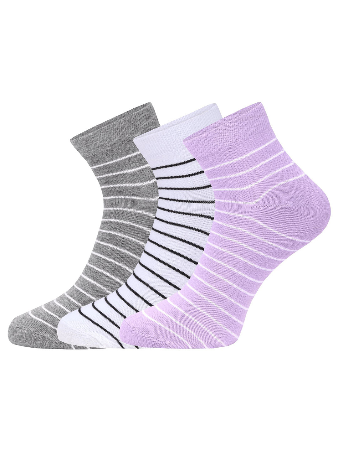 FABdon Women Pack Of 3 Striped Anti-Bacterial Ankle Length Socks