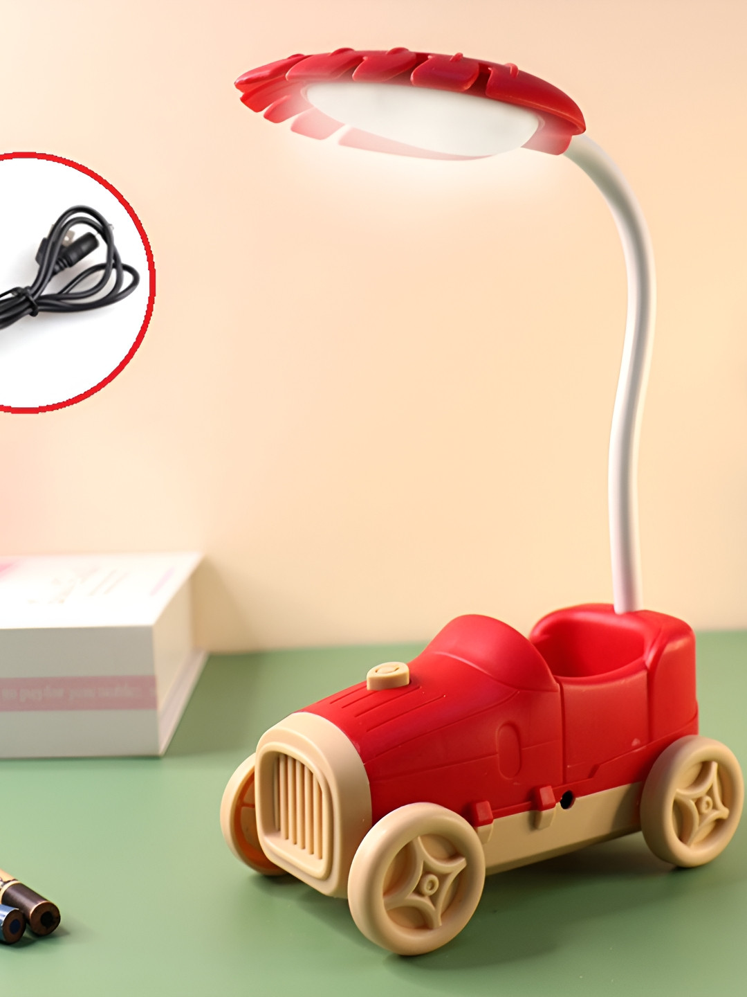 Flenzy Red Printed Acrylic Square Table Lamp