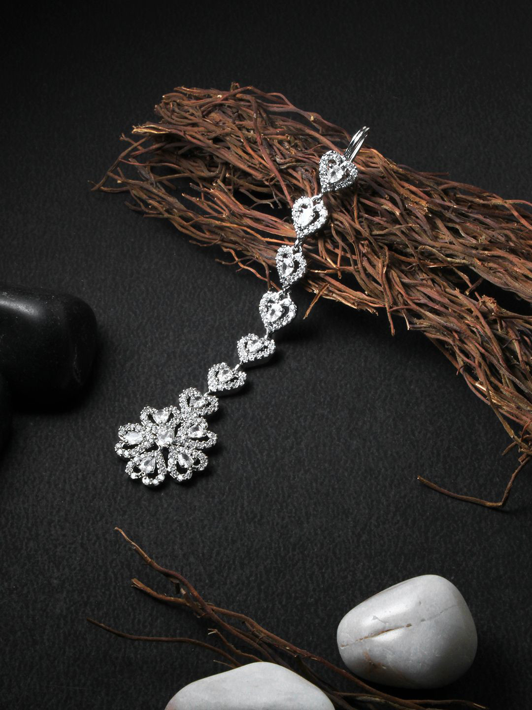Adwitiya Collection Rhodium-Plated Artificial Stones Studded Maang Tikka Head Jewellery