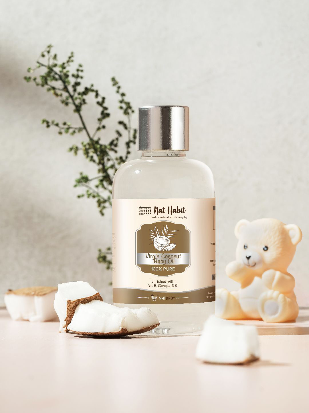 Nat Habit 100% Pure Virgin Coconut Baby Oil with Vitamin E & Omega 3,6 - 100ml
