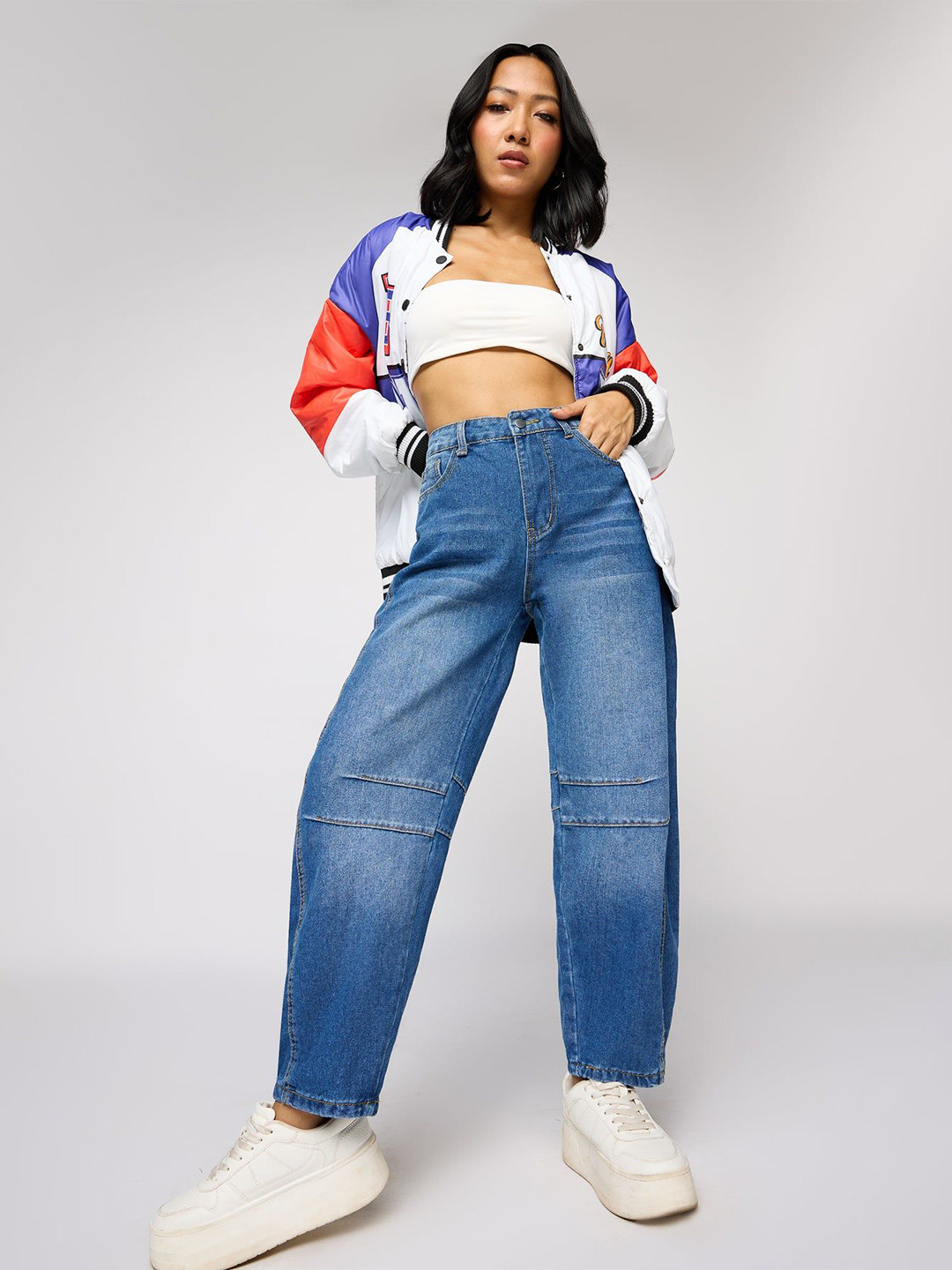 FREAKINS Women Jean Barrel Fit High-Rise Light Fade Jeans - Slouchy Fit