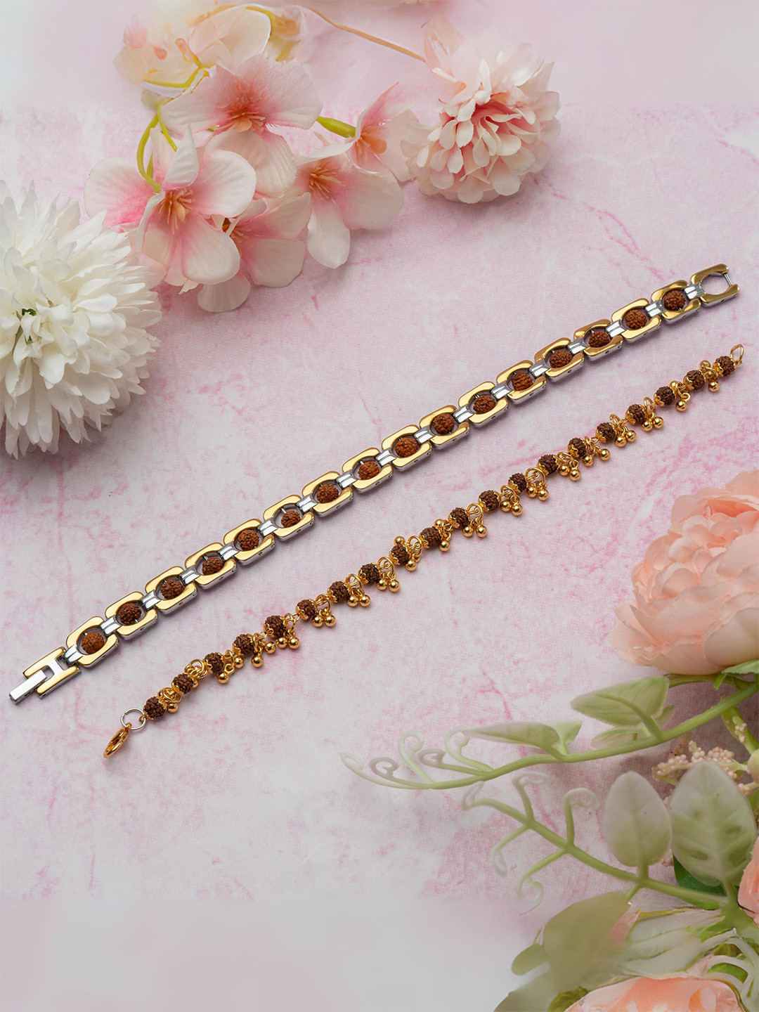 Japam Gold Plated Elemental + Duotone Rudraksha Bracelet Combo