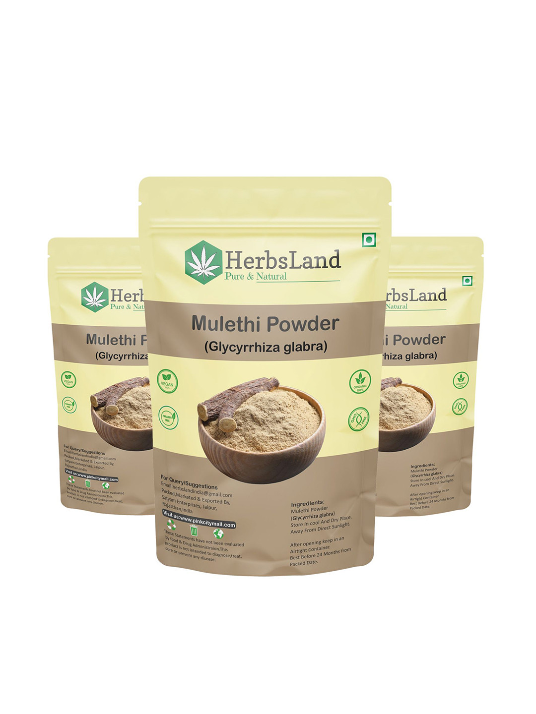 HerbsLand Set Of 3 Mulethi Face Pack Powder-100g each