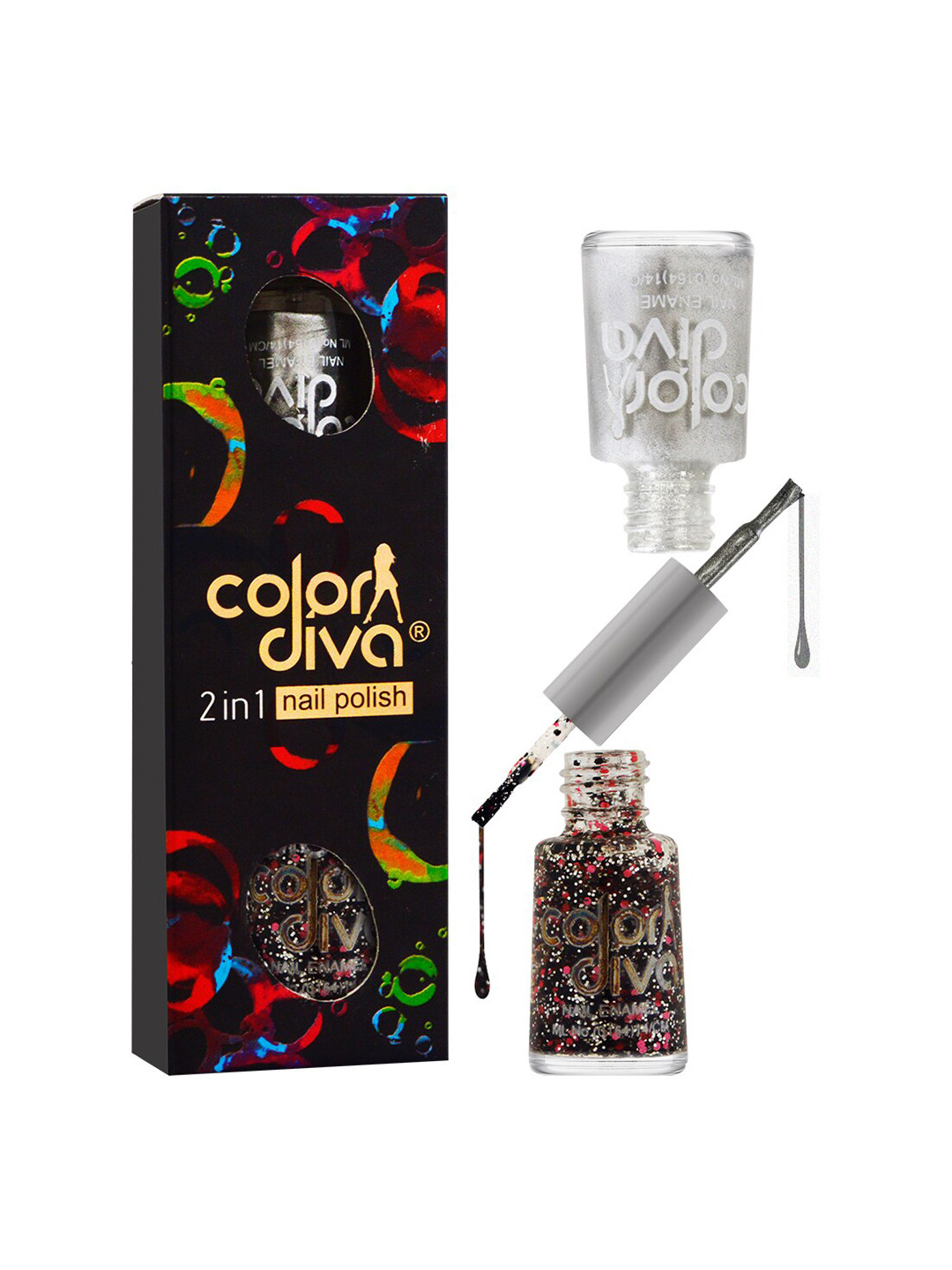 Adbeni Color Diva Dual 2-In-1 Nail Enamel 11ml each - Silver 13 & Mix Cocktail 26