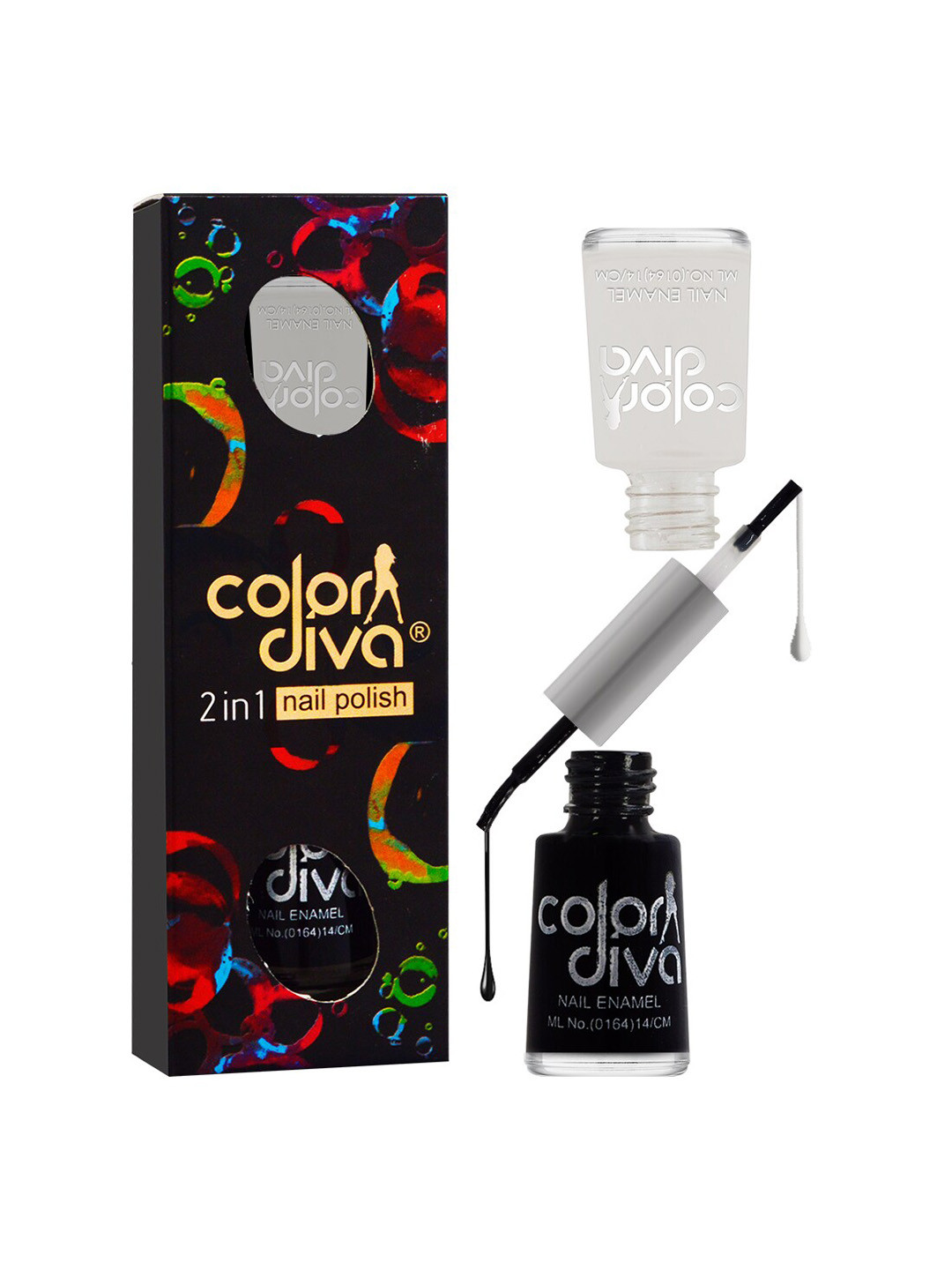 Adbeni Color Diva Dual 2-In-1 Long Lasting Nail Enamel 11 ml each - Black 02 & Top Coat 03