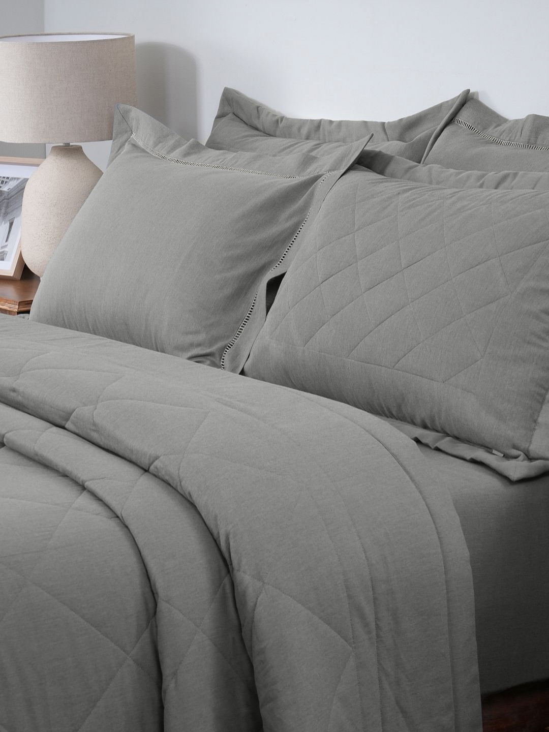 MASPAR Emmie Grey Geometric Double Queen Quilt