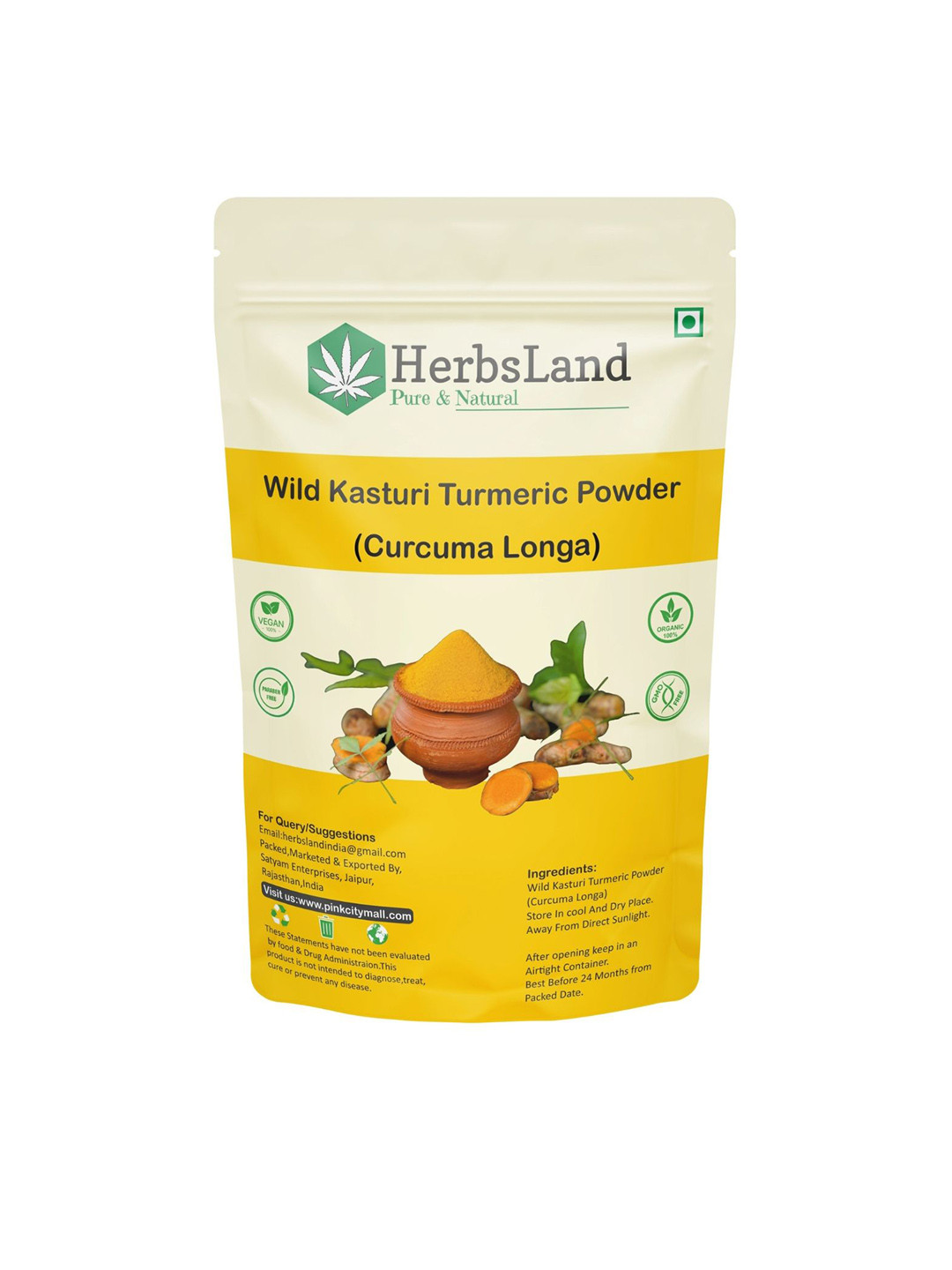 HerbsLand Wild Kasturi Turmeric Powder Face Pack For Glowing & Radiant Skin - 200 g