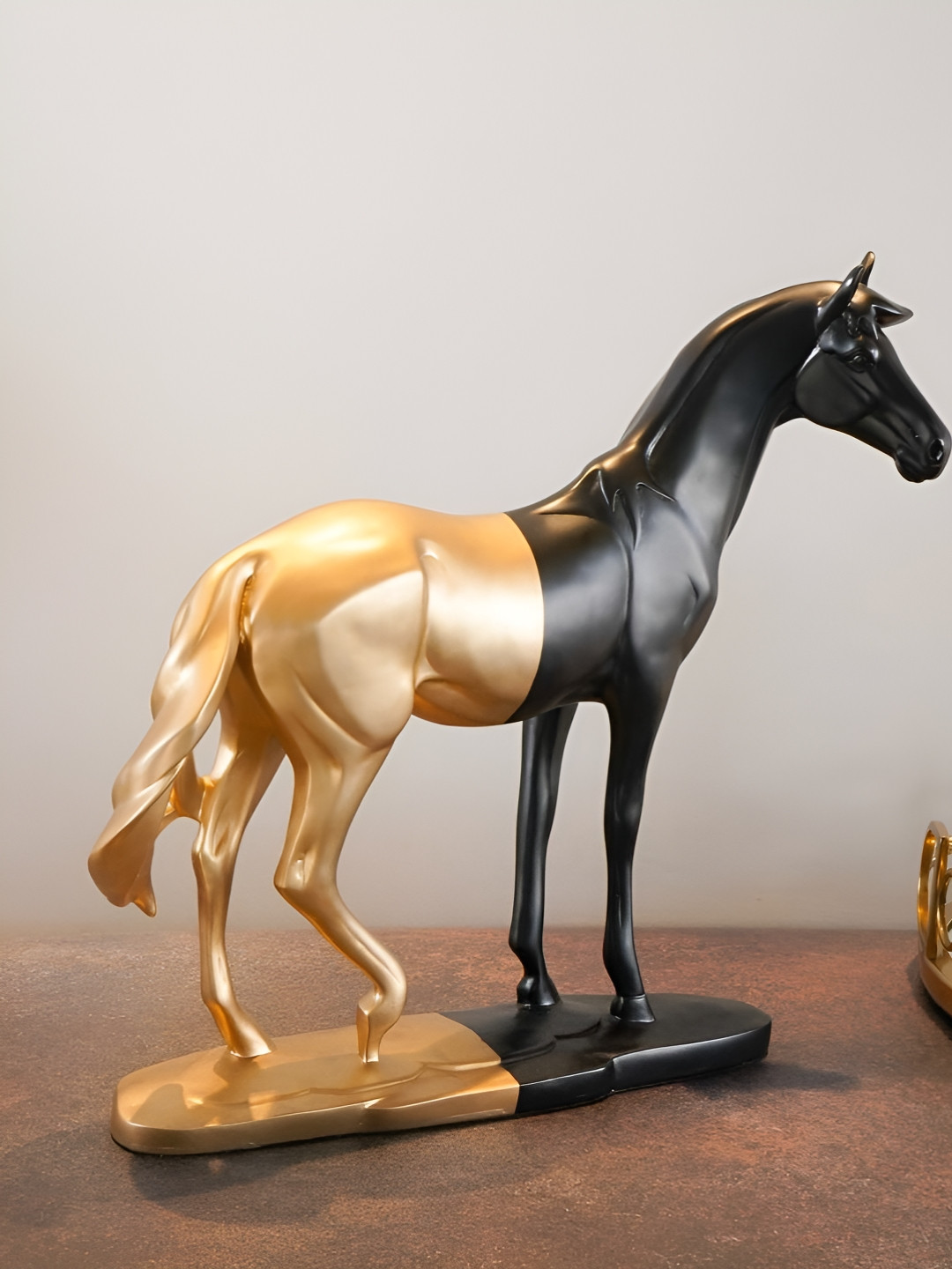 RCASA Cavallo Running Horse Black Polyresin Glossy Living Room Medium Showpiece - 17 Inches