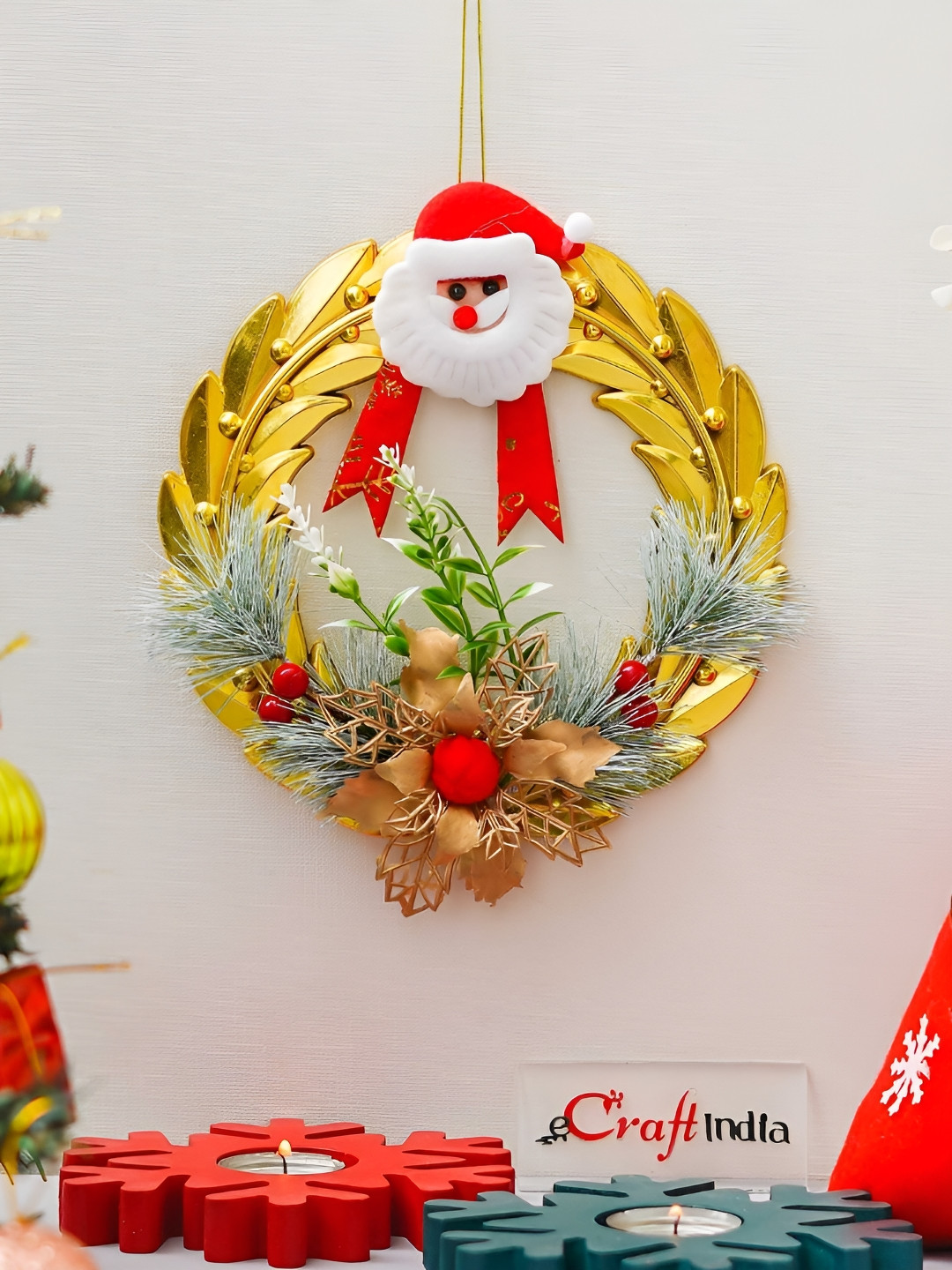 eCraftIndia Red & Yellow Santa Claus Merry Christmas Wall Hanging