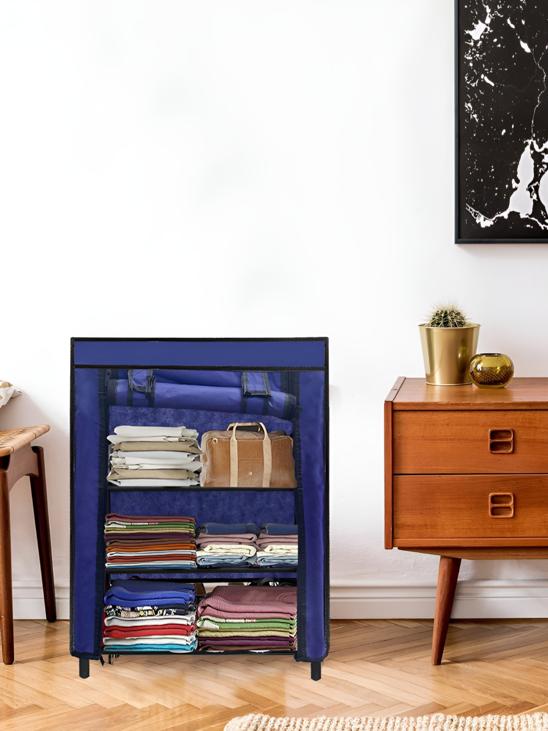 Urban Choice Blue & Black 4 Layer Rectangular Collapsible Wardrobes