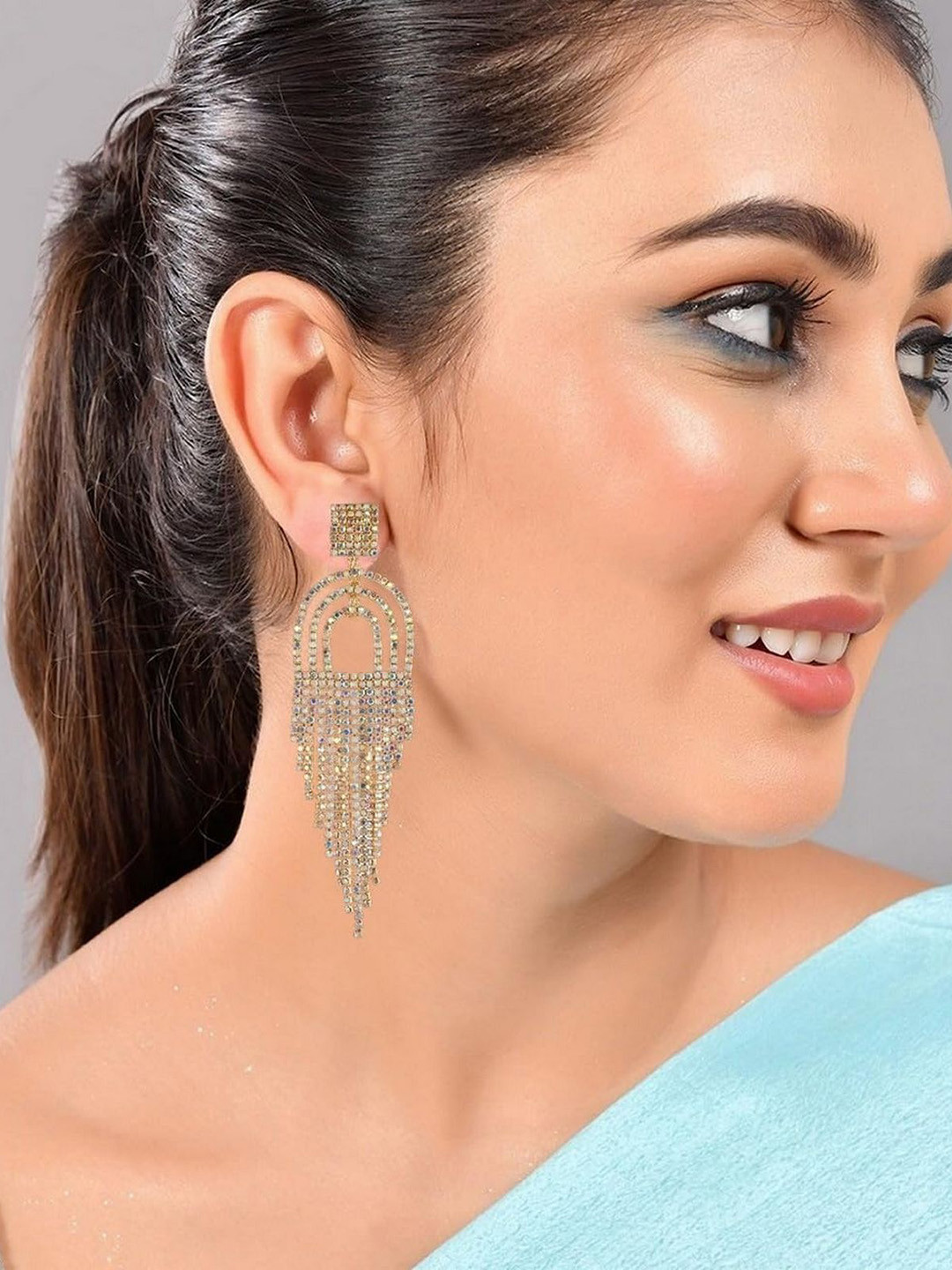 VAMA Women Tassel Rhinestone Sparkle Fringe Earring Stud Hanging Drop Earrings