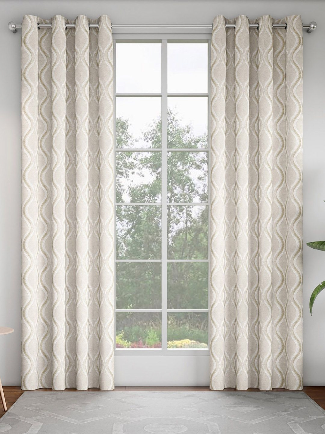 GM Champagne Set of 2 Geometric Room Darkening Door Curtain