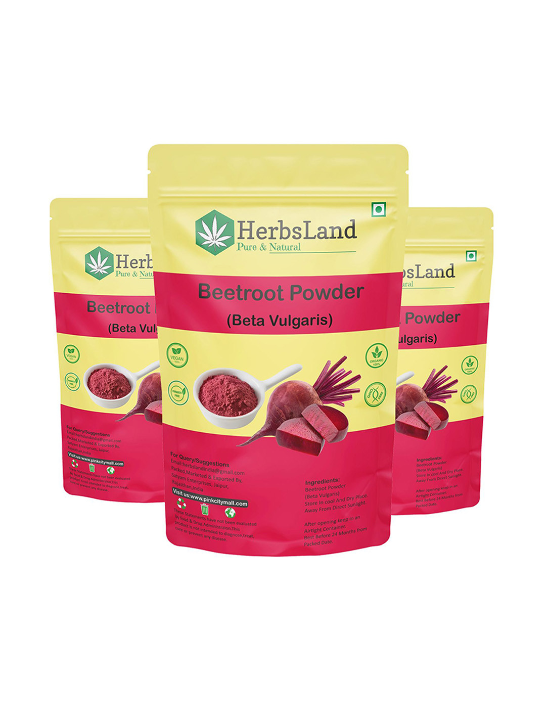 HerbsLand Set Of 3 Beetroot Face Pack Powder With Vitamin C & Folic Acid- 100 g Each
