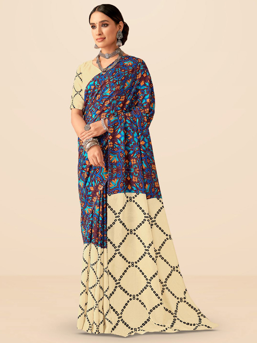 SARHA Bandhani Pure Georgette Half and Half Saree