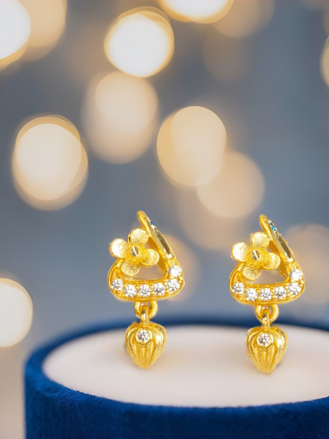 GOLD CASH 22KT Gold Plated Stone Studded Drop Earrings