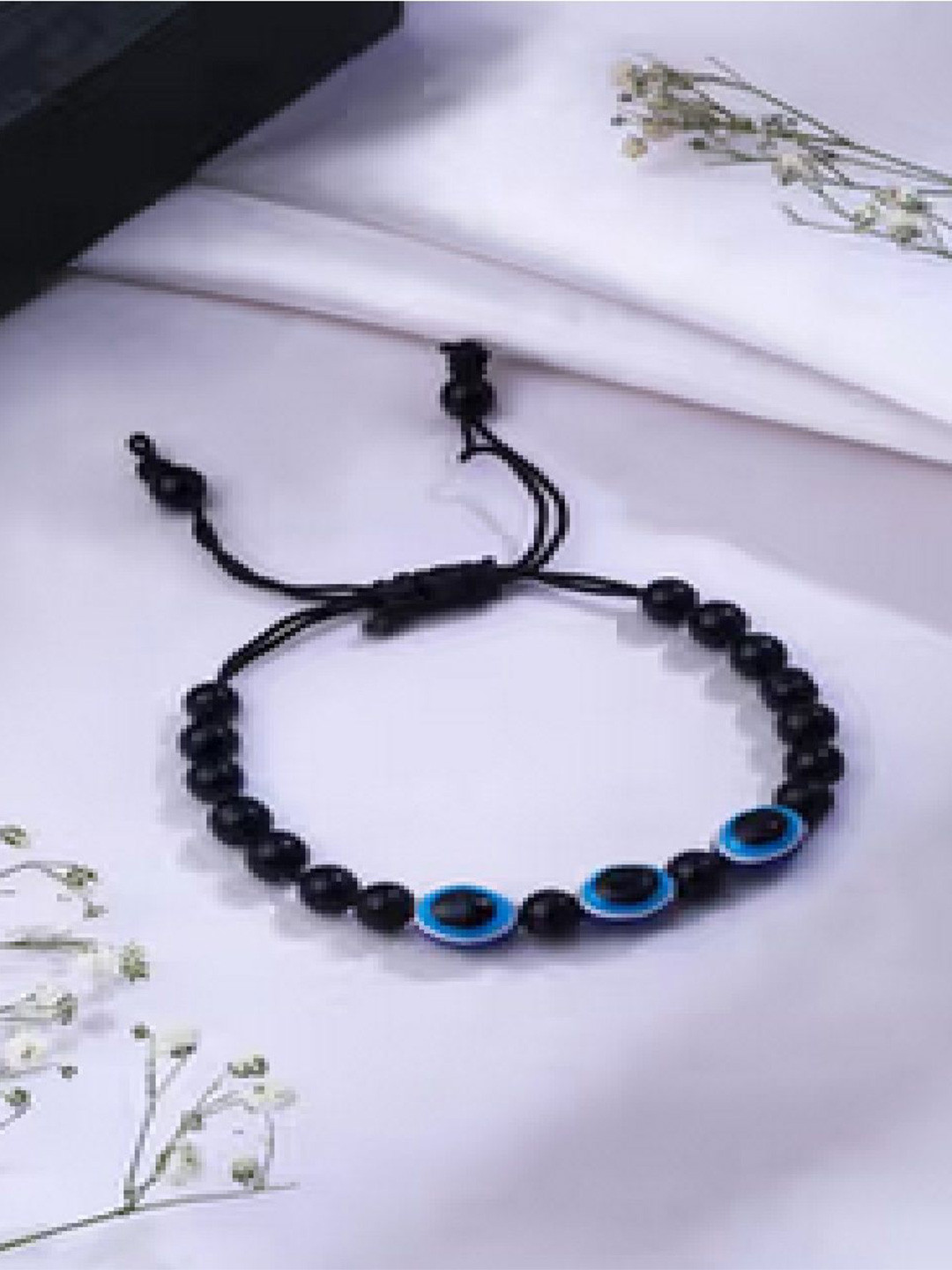 RUHI COLLECTION Unisex 2 Onyx Hand Painted Charm Bracelet