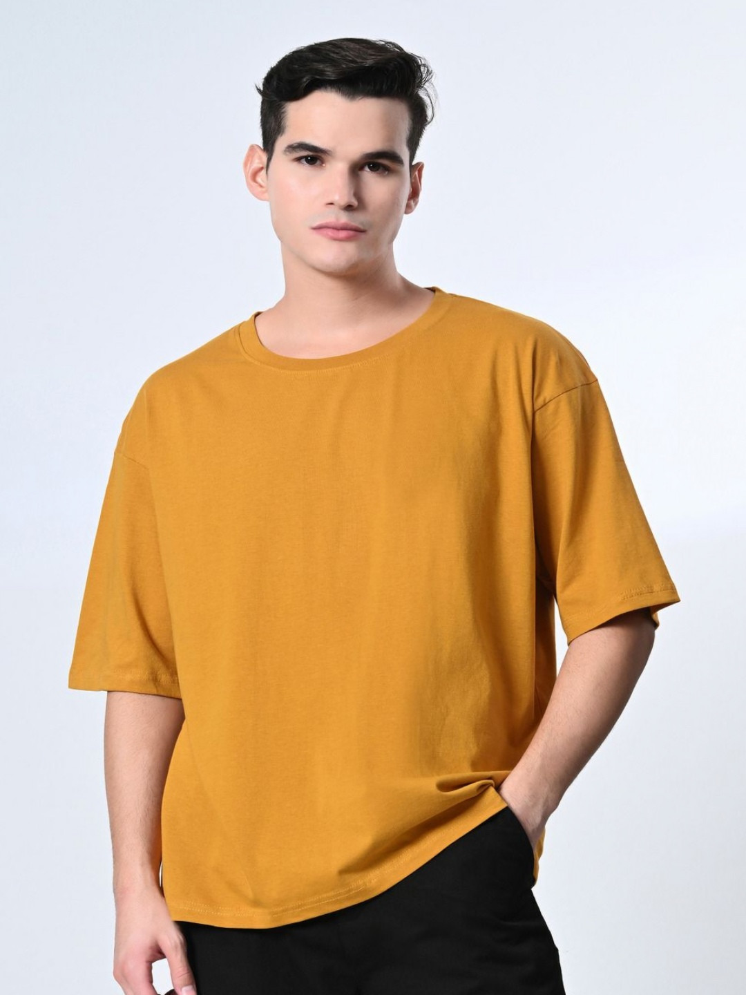 Mustard Yellow Round Neck Oversized T-shirt