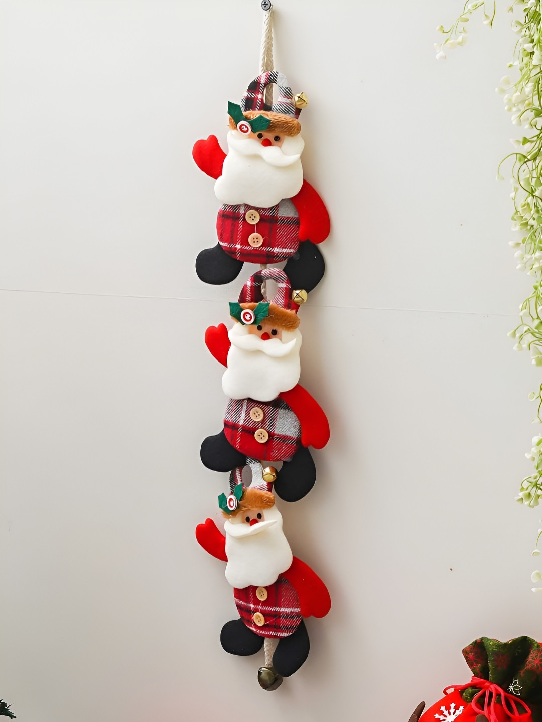 eCraftIndia Santa Claus Climbing on Rope Merry Christmas Fabric Hall Wall Hangings-25.2In