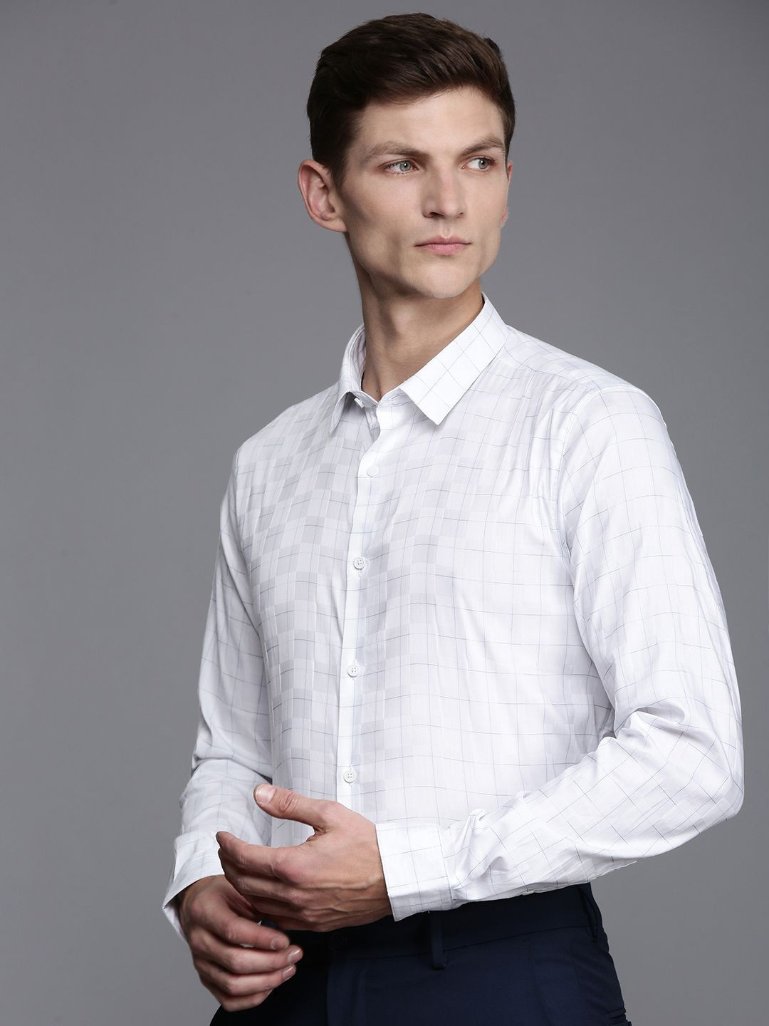 Louis Philippe Ath.Work Super Slim Fit Grid Tattersall Checks Semiformal Shirt