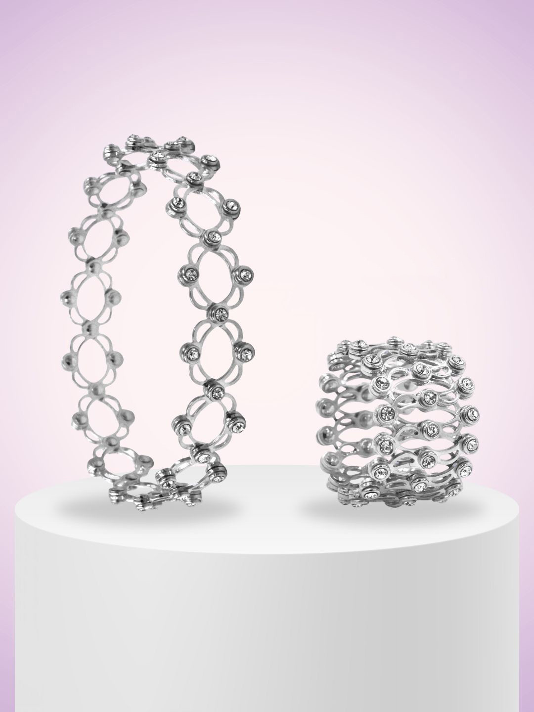 Satlaa Women Sterling Silver Cubic Zirconia Rhodium-Plated Bangle-Style Bracelet