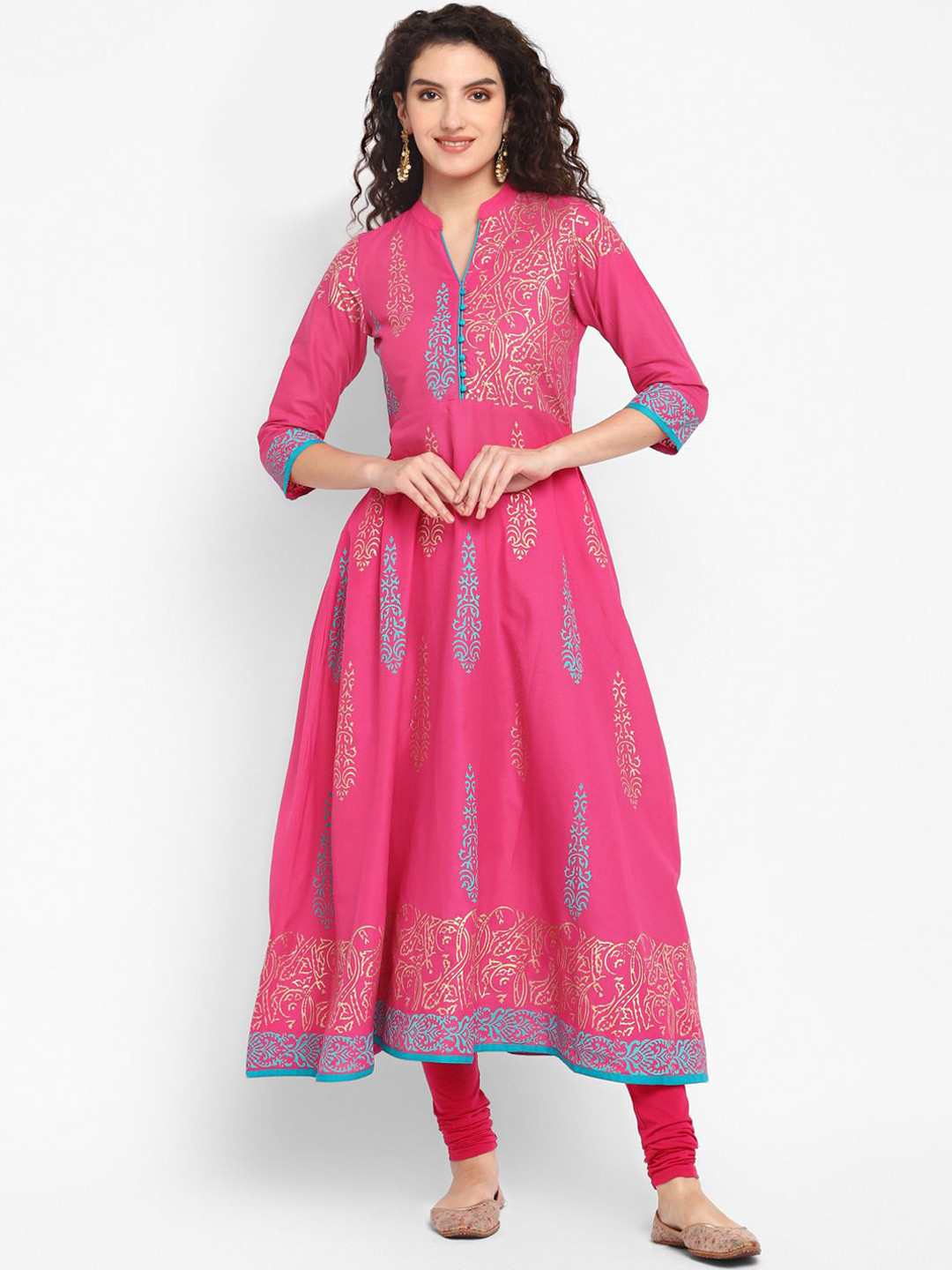 CROESUS Women Block Printed Cotton Anarkali Kurta