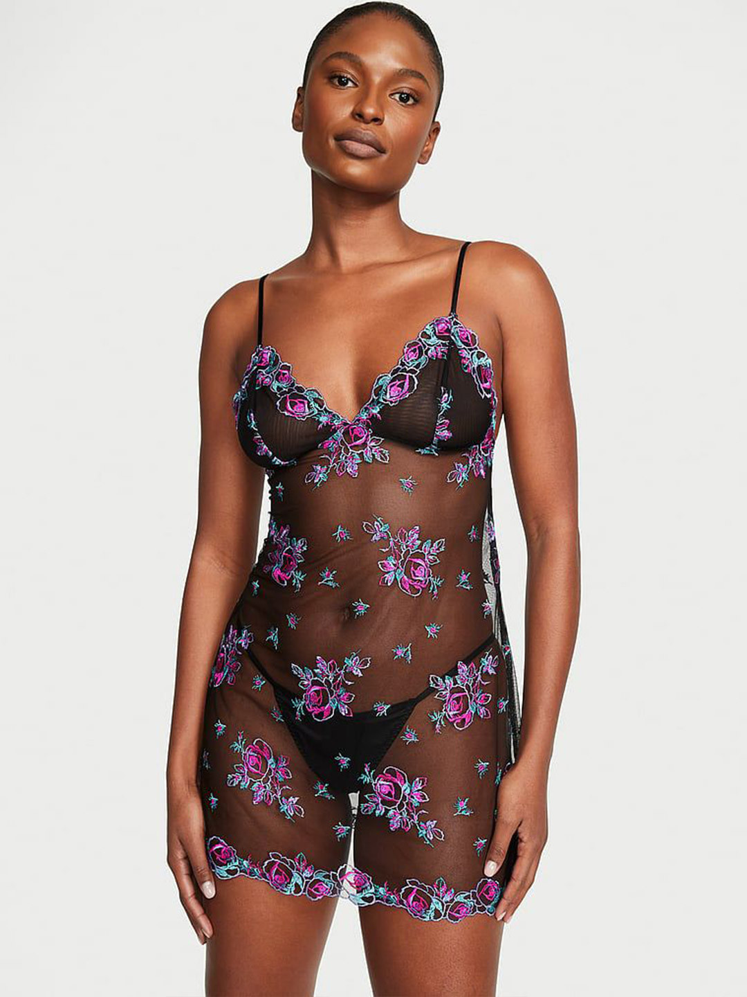 Victoria's Secret Floral Embroidery Sheer Mesh Slip
