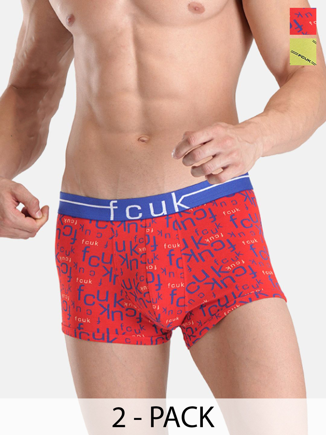 FCUK Pack Of 2 Printed Breathability Trunks TOTTENHAMFIERY RED AOP-BRIGHT GREEN AOPS