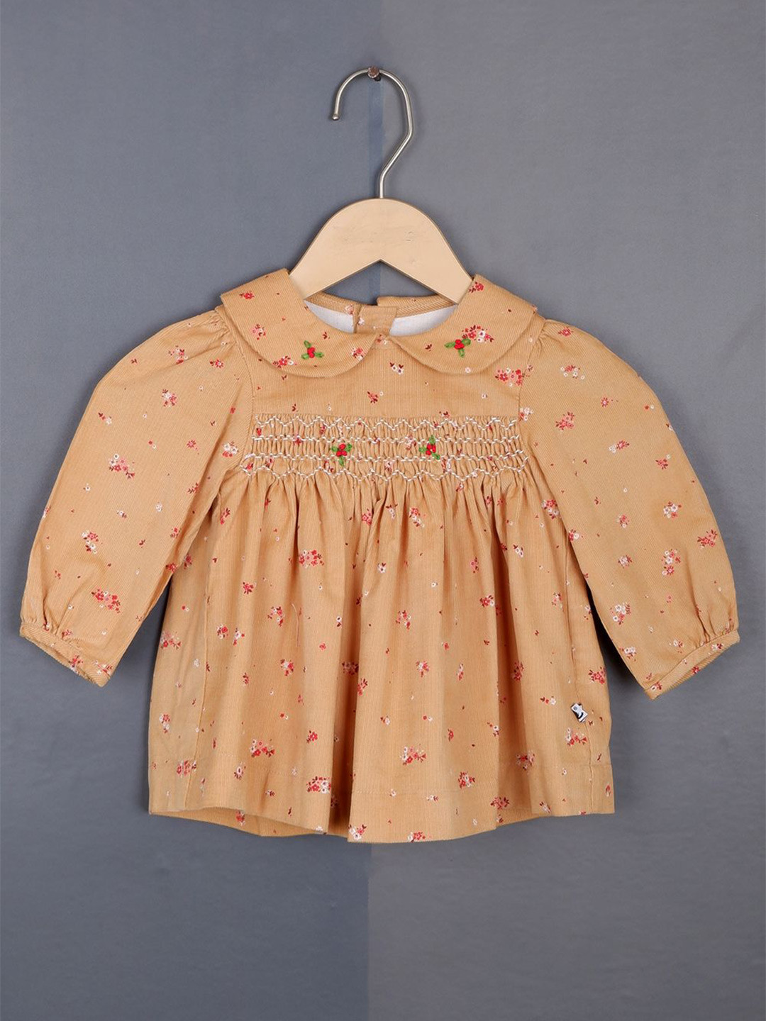 CALYX CLOTHING Embellished Print Peter Pan Collar Puff Sleeve A-Line Dress