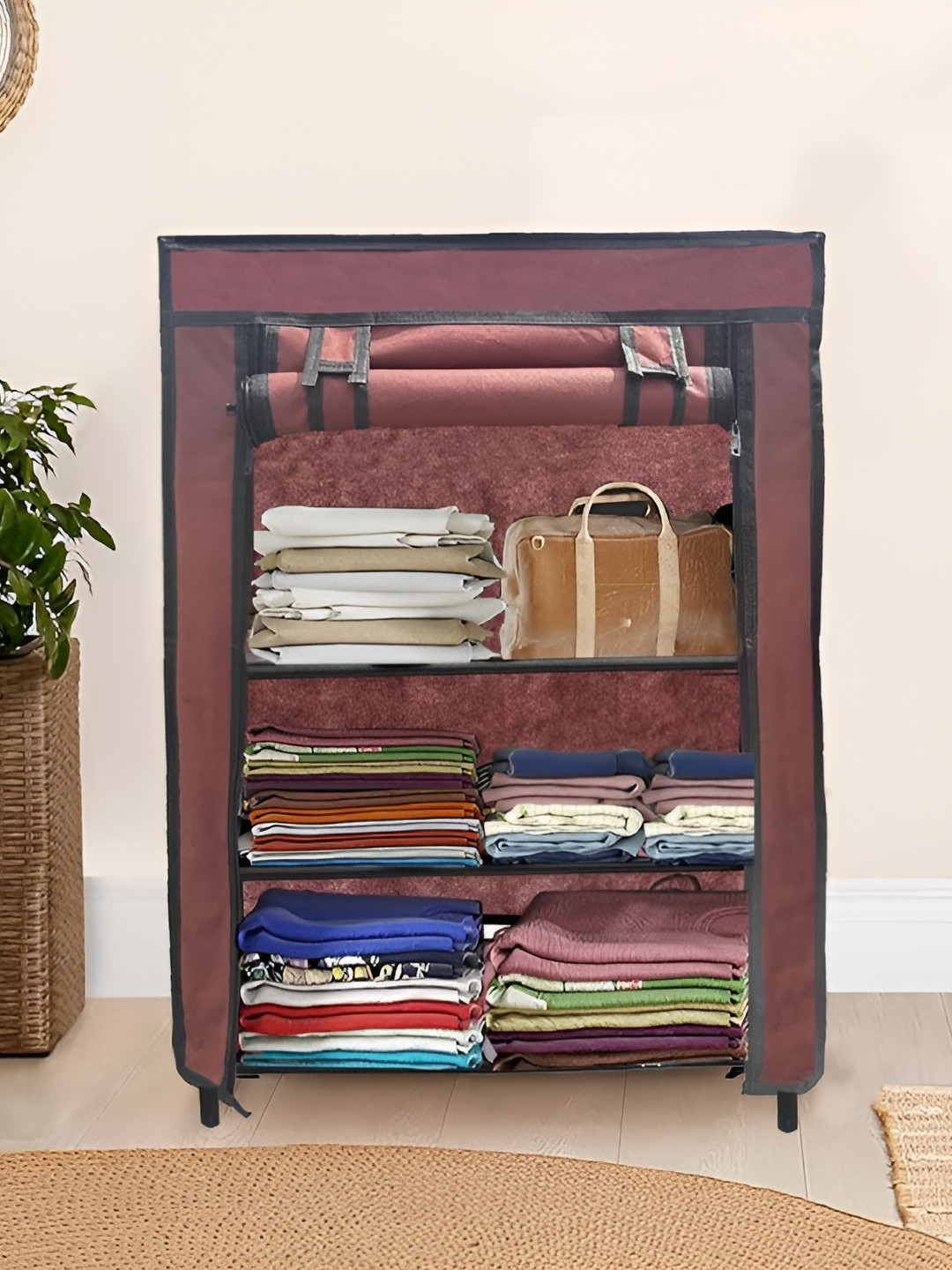 Urban Choice Brown & Black 4 Layer Rectangular Collapsible Wardrobes