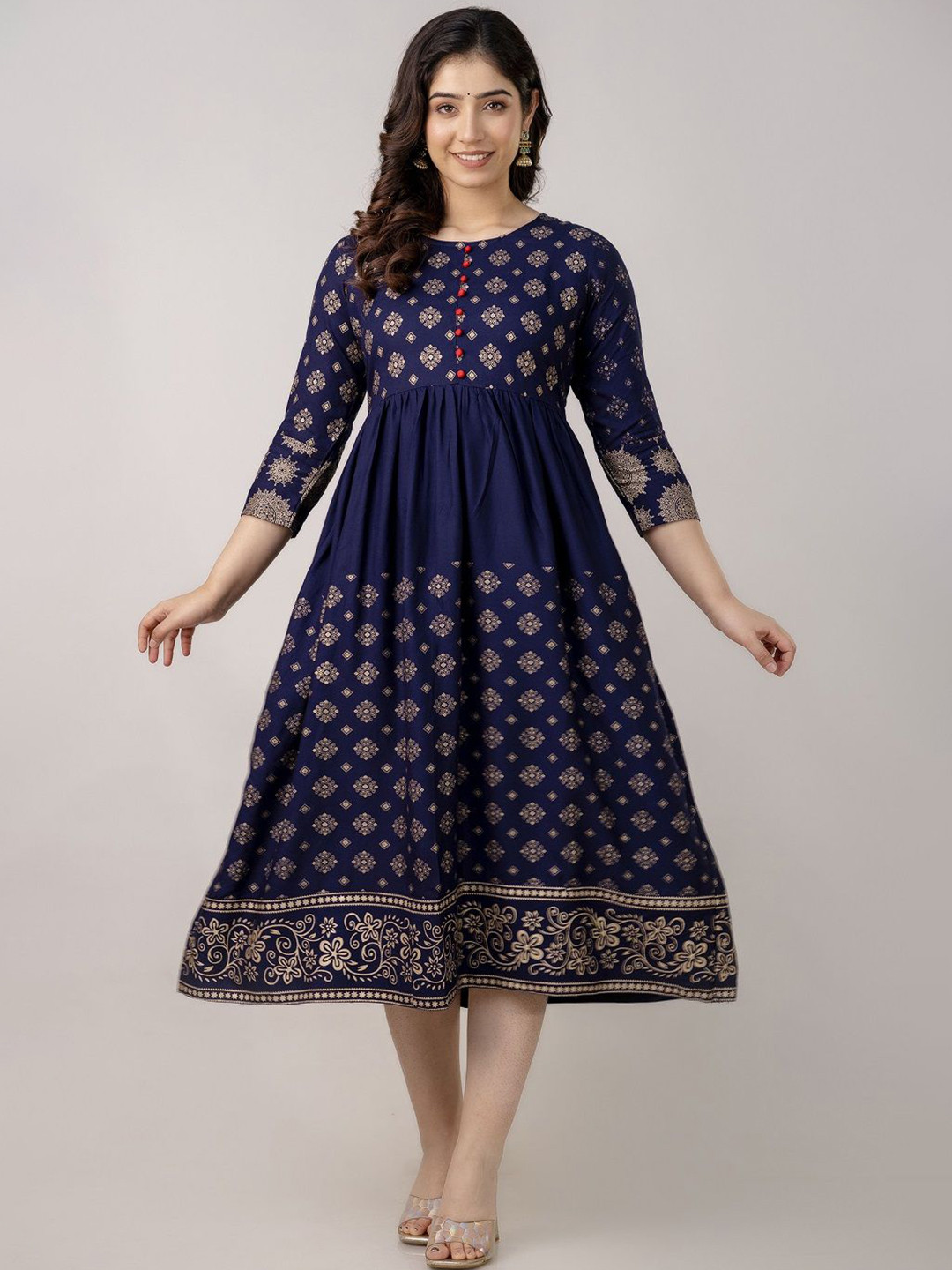 SUNEKH Printed Midi-Length Fit and Flare Ethnic Dresses