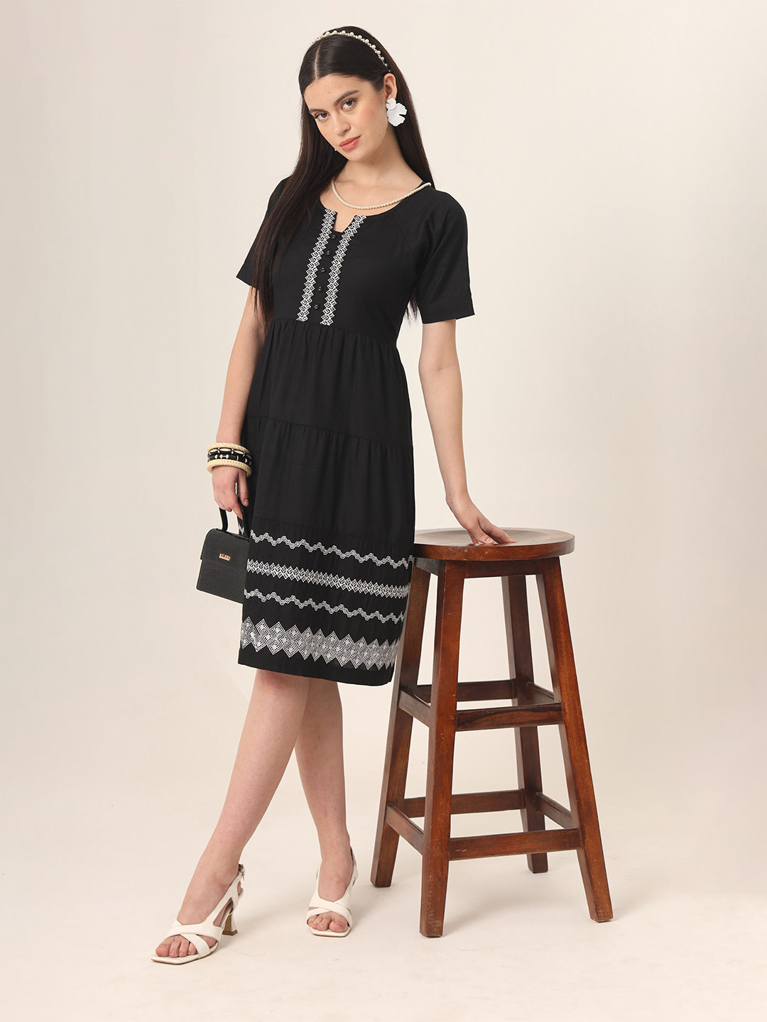 VINISHAA KLOTHING Formal Embroidered Fit & Flare Dress