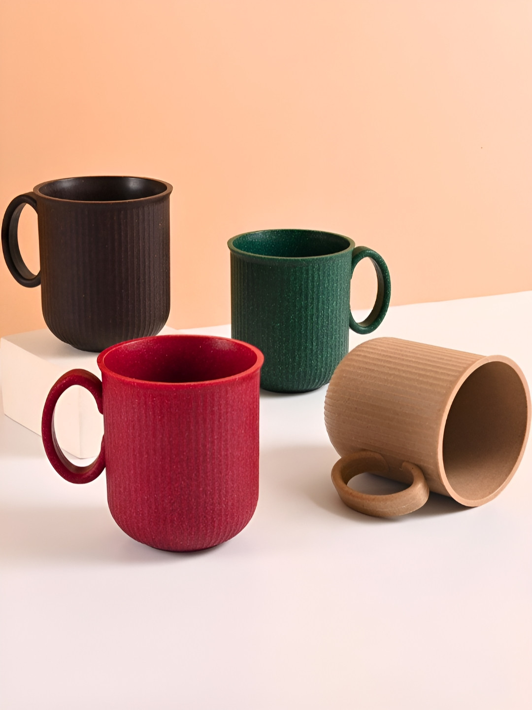 eha Cartoon Design Red Biocomposite Microwave Safe 4 Piece Mugs-330ml