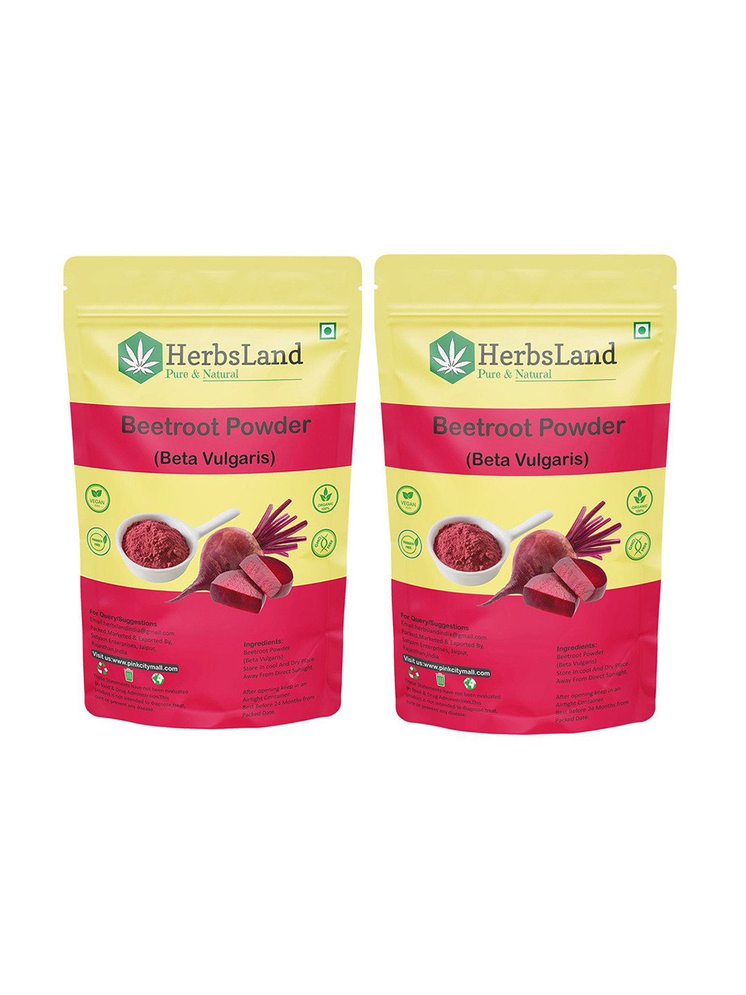 HerbsLand Set Of 2 Beetroot FacePack Powder With Vitamin C & Folic Acid- 100 g Each
