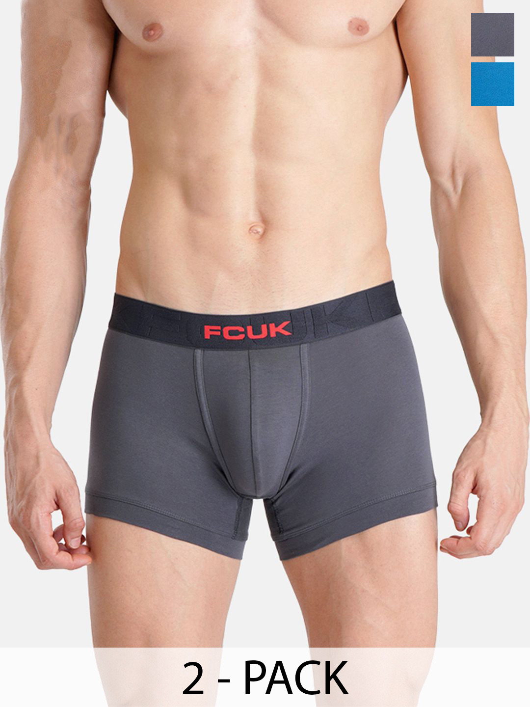 FCUK Pack Of 2 Cotton Trunks ARCHWAY-TMYKONOS BLUE-GRAY PINSTRIPES