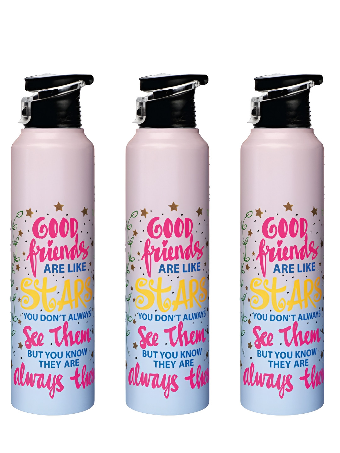 Speedex Best Buddies Multi Typography Stainless Steel Spill Proof 3 Pcs Water Bottle - 1L